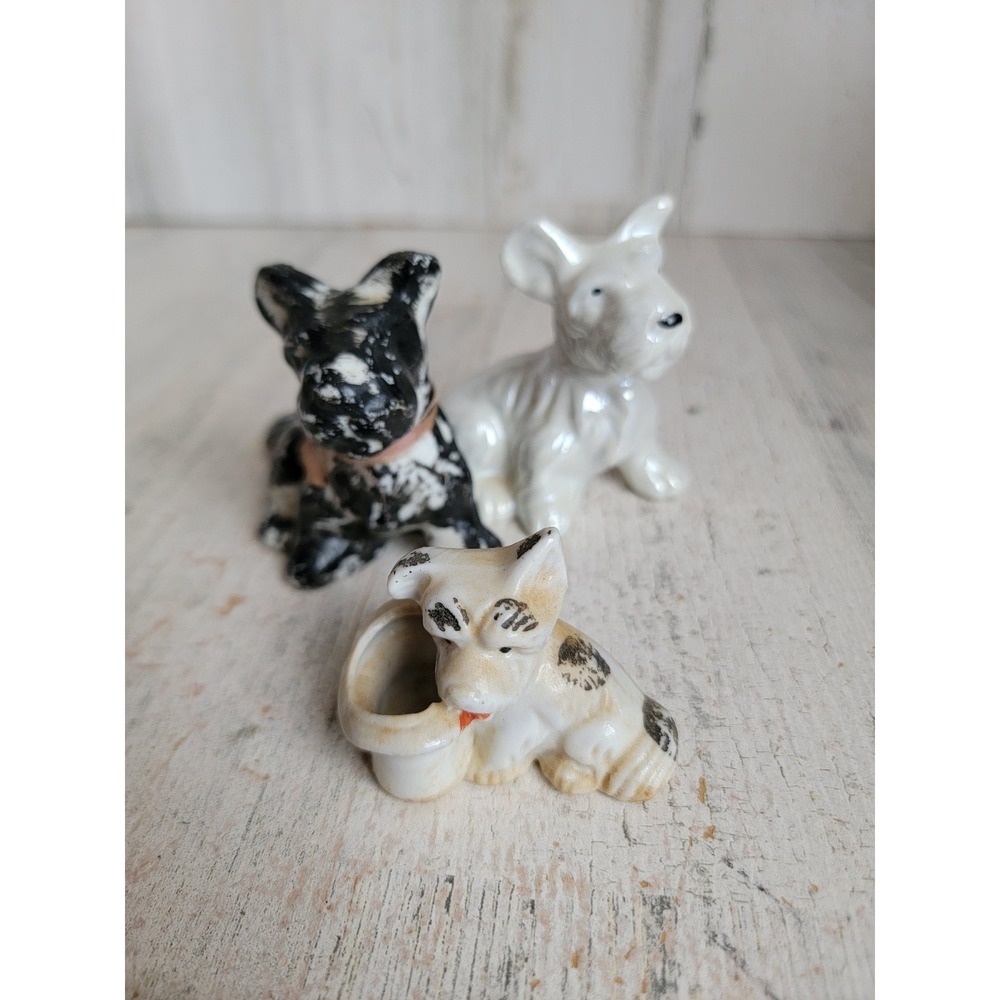 Vintage terrier mini puppy dog black white‎ home figure decor pet animal